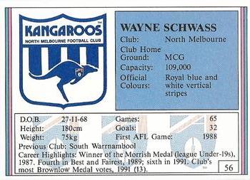 1992 AFL Regina #56 Wayne Schwass Back